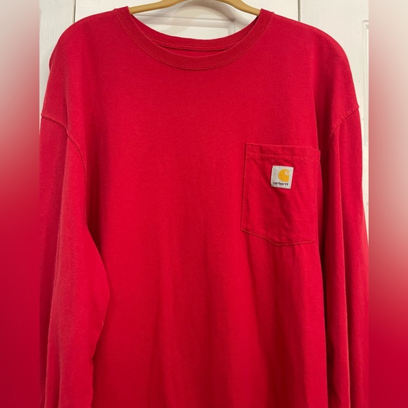 Carhartt Men’s Loose Fit Heavyweight Long Sleeve Pocket Work T-shirt 2XL Red - Picture 2 of 5